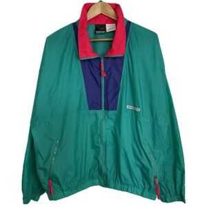 Vintage Jacket Women Large Teal Purple Pink 90s Windbreaker Full Zip Retro